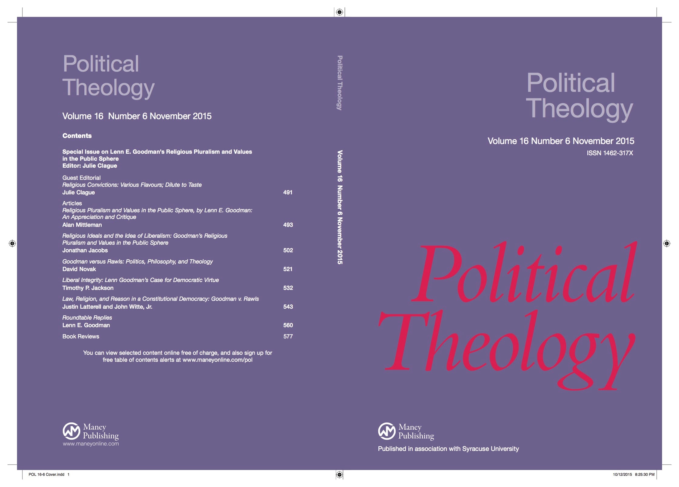 Introducing Political Theology 16.6, on Religious Pluralism and Values ...