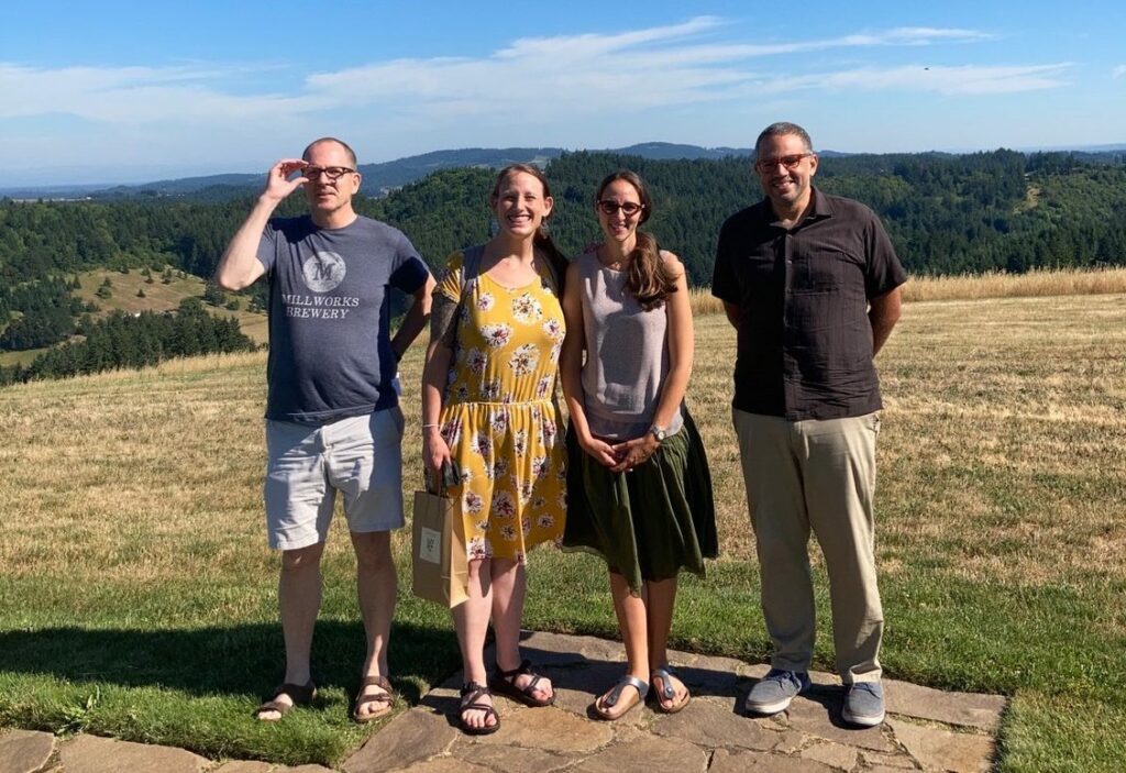 PTN Leadership Team retreat outside of Portland, Oregon in June, 2021, with Dave True, Brandy Daniels, Heather Ohaneson, and Vincent Lloyd (left to right)