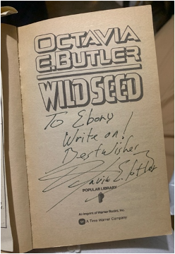 My autographed copy of Wild Seed. Signed April 1998.